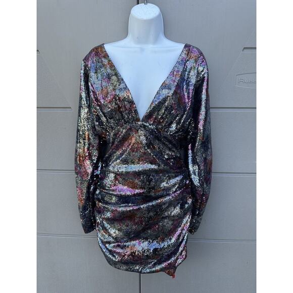 NWT Ramy Brook Auerbach Multicolor All Over Sequin Ruched Mini Dress Sz 10 $795 - Picture 5 of 16